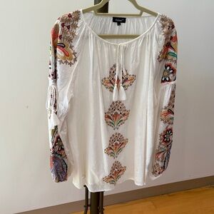 Tolani Women's White Blouse with Colorful Embroidery